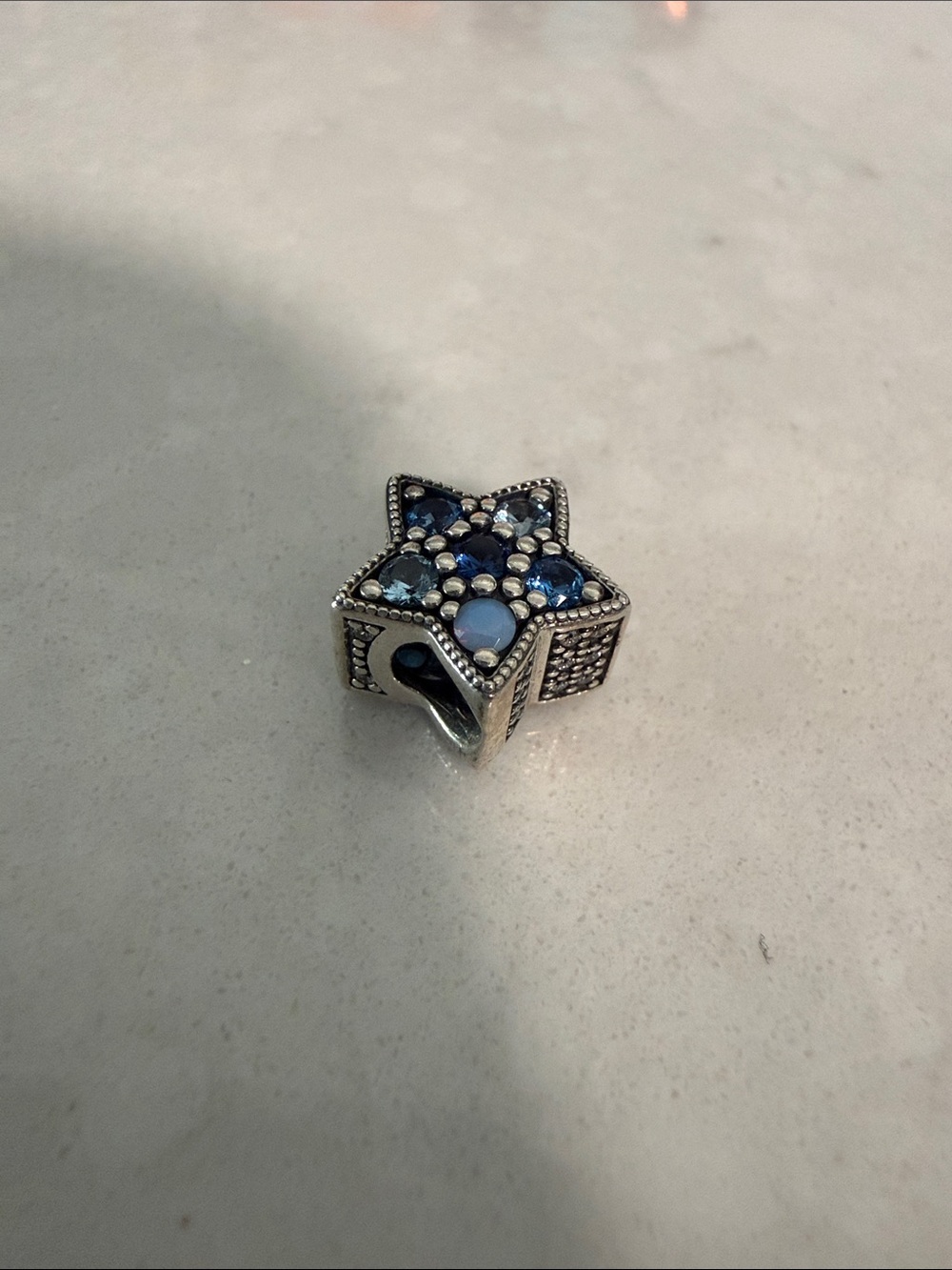 Authentic Pandora Blue Star Charm - Sterling Silver with multi-blue crystals